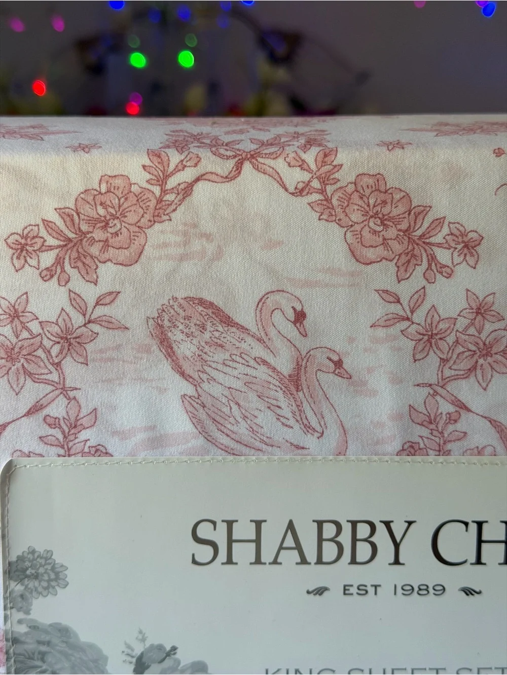 Shabby Chic king Sheet Set Pink White Swan Toile Floral 4 Piece Microfiber NEW